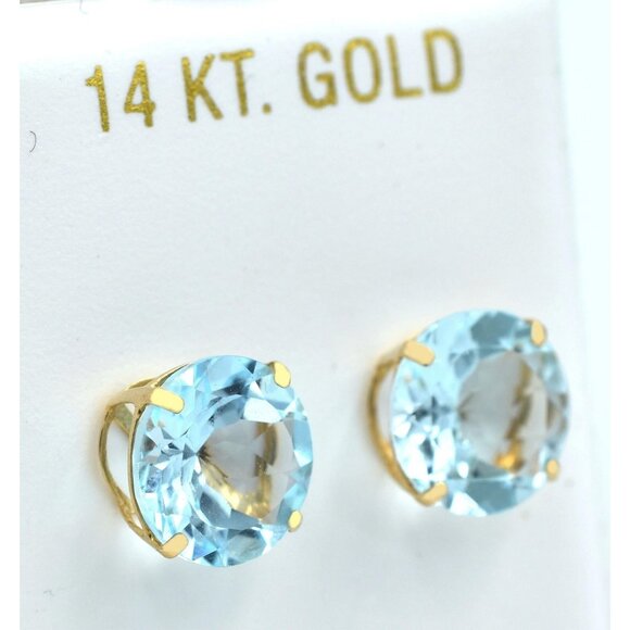 Genuine 8.76 Cts Aquamarine Studs Earrings 14k Gold - Picture 3 of 5